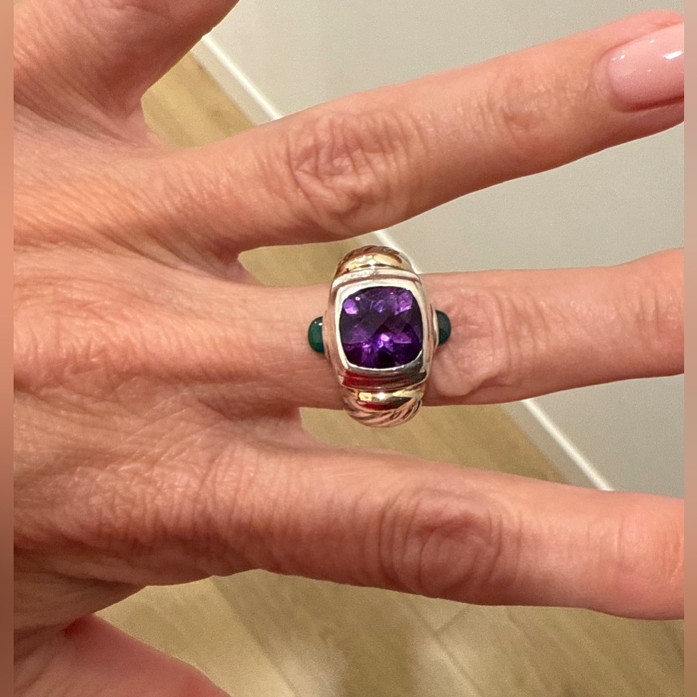 David Yurman Amethyst and Green Tourmaline Ring